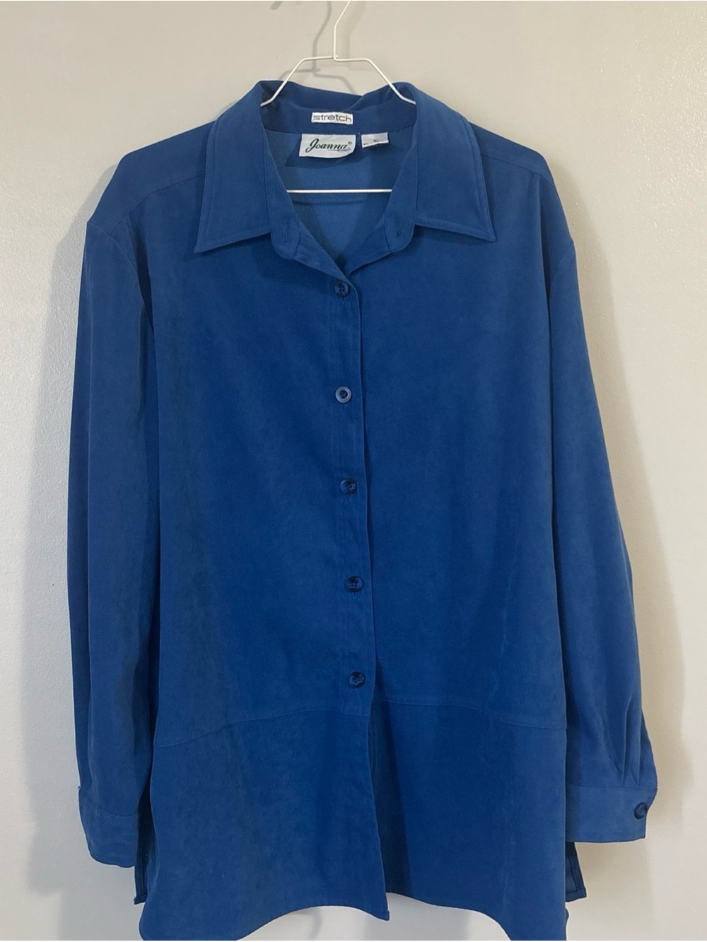 Joanne Deep Blue Button-Front Long Sleeve Blouse